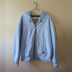 Vintage Workwear Quilted Lined Canvas Hoodie Jacket Light Blue Women's 2X